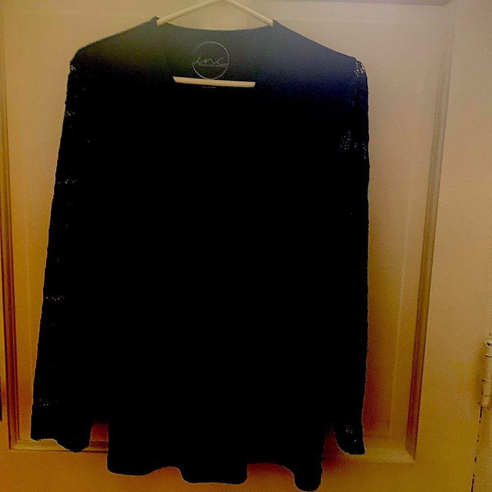 INC Azure blue XL top polyester and spandex excellent condition lace sleeves